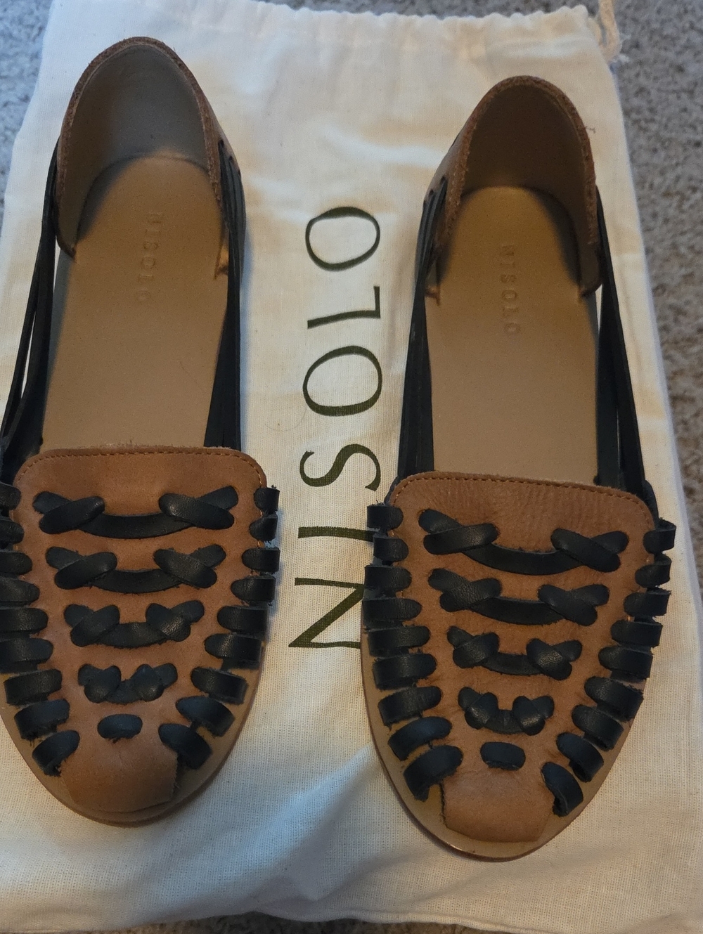 Nisolo Tan and Black Braided Leather Slip-On Loafers
